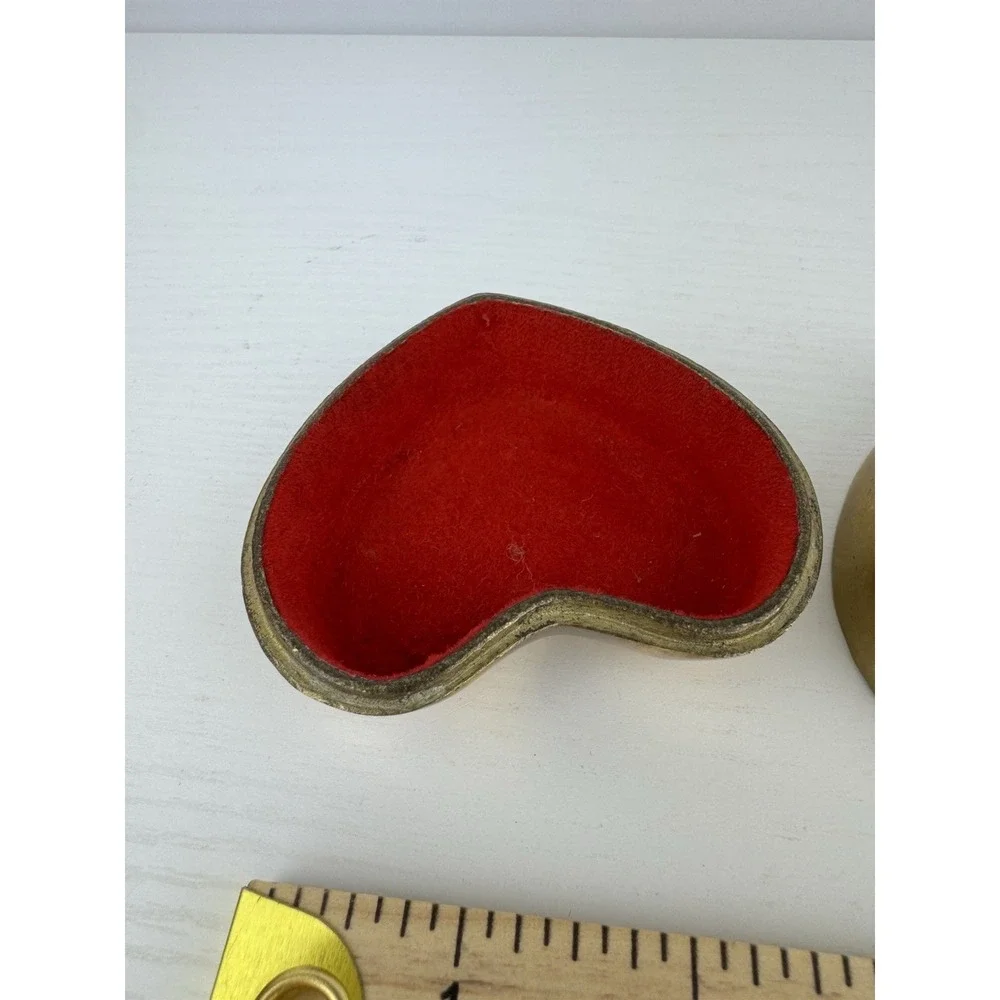 Vintage MCM Brass Heart Trinket Box‎ Red Velvet Lined Jewelry Keepsake Decor
